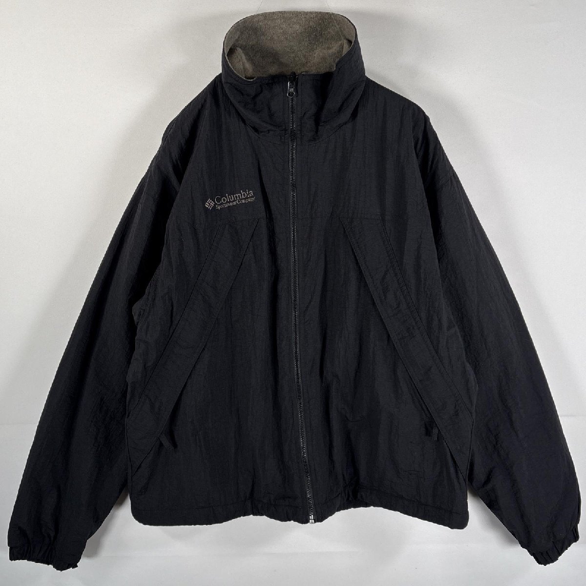 古着 コロンビア Columbia ナイロンジャケット フリースライナー ワンポイントロゴ刺繍 スポーツウェアカンパニー M ブラック メンズ拍卖
