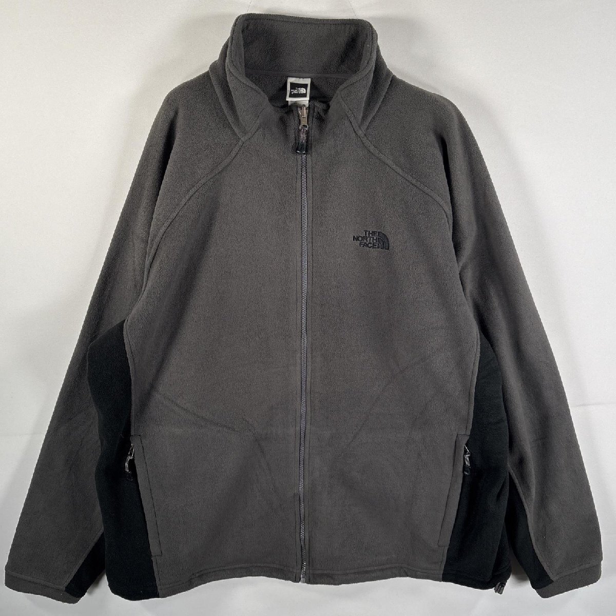 古着 ザ・ノースフェイス THE NORTH FACE フリースジャケット フルジップ ワンポイント刺繍ロゴ 大きいサイズ XXL グレー メンズ拍卖