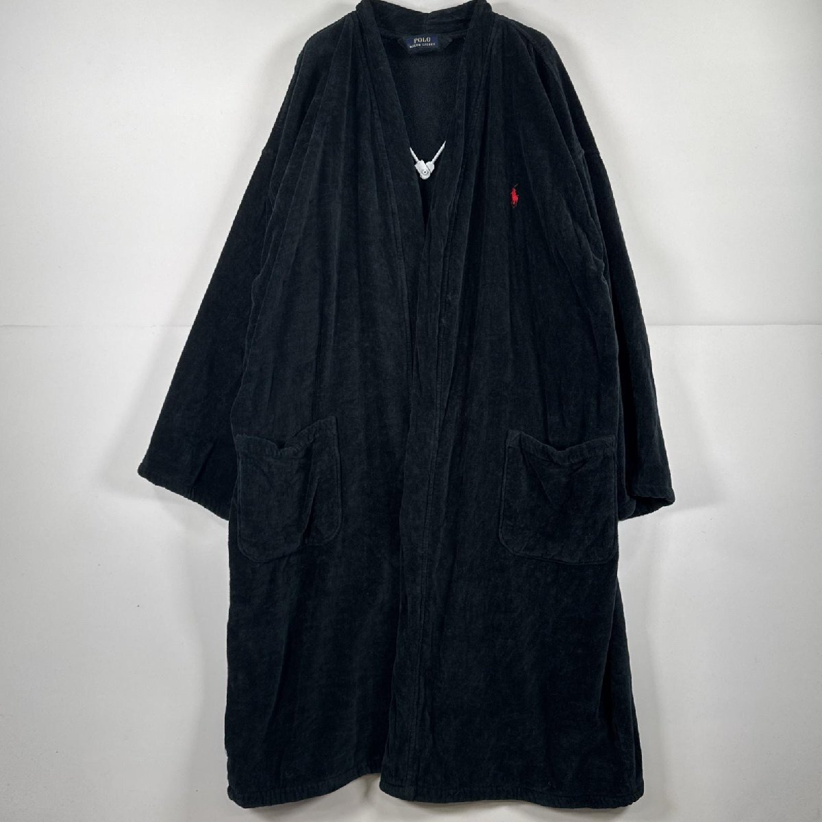 古着 ポロ・ラルフローレン POLO RALPH LAUREN ガウン・ルームローブコート バスローブ パイル タオル ロング L/XL ブラック メンズ拍卖