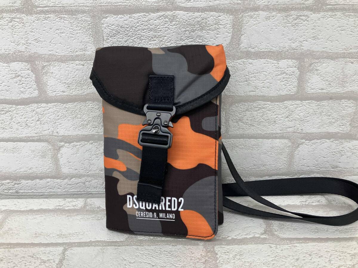 DSQUARED2 ディースクエアード カモフラージュ ショルダーバッグ マルチポーチ マルチケース カーキ オレンジ メンズ拍卖