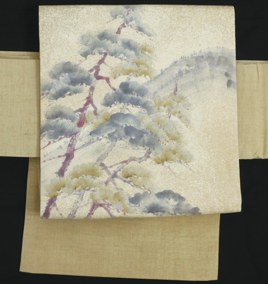 <銀の斧>正絹・毎田仁郎(?)・雪中老松・紬地名古屋帯拍卖