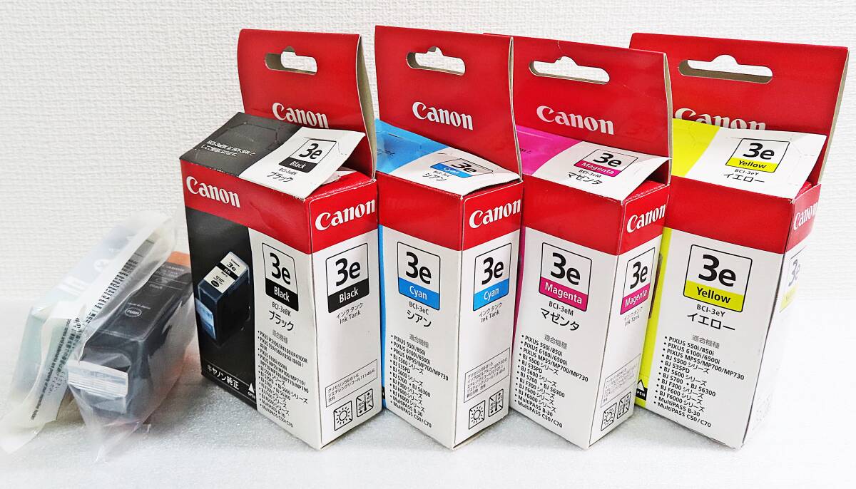 【未使用】『Canon キャノン 純正品インクタンク BCI-3e/4色(BK2個)セット&互換インク付・推奨使用期限切』ピクサス/PIXUS◆送料185拍卖