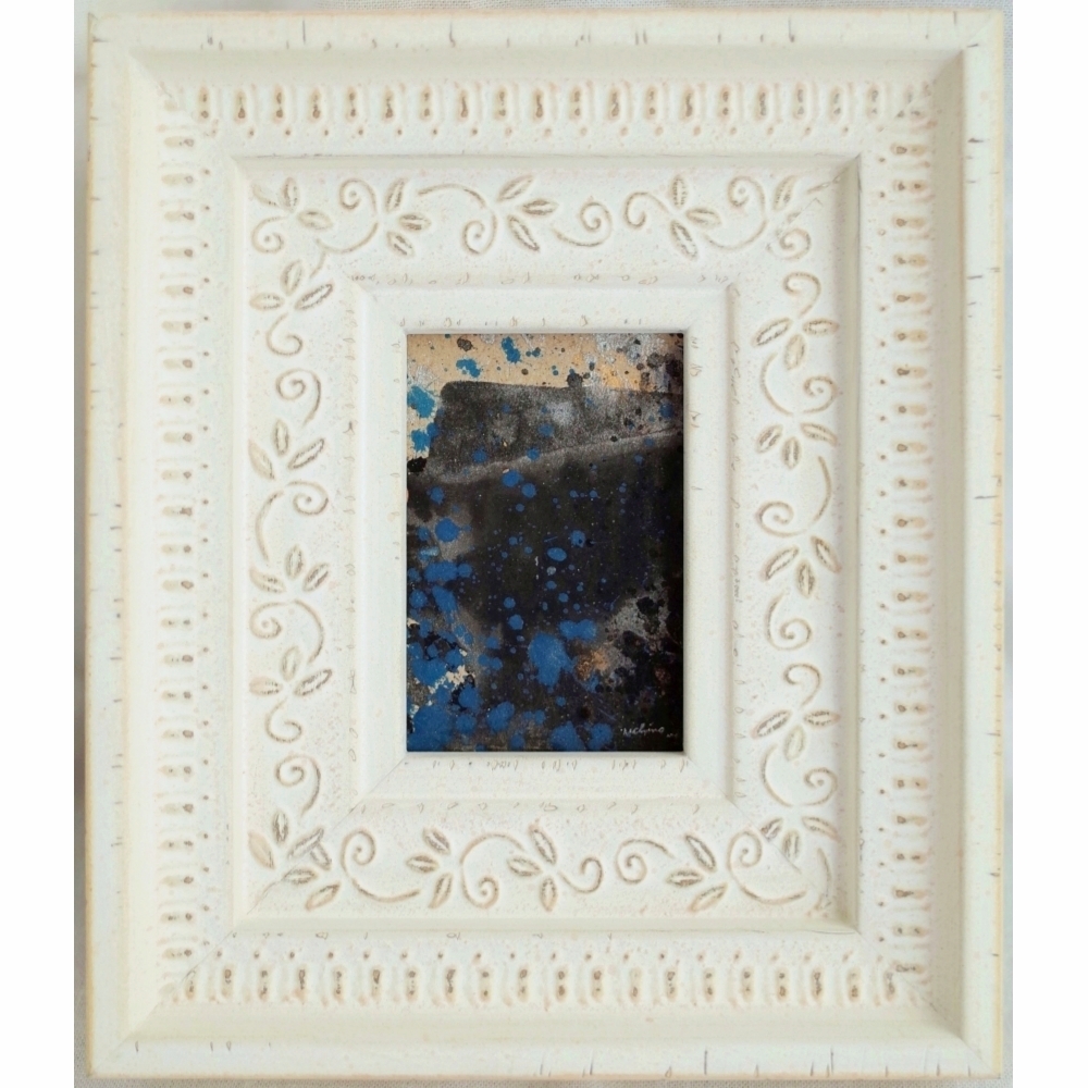 内野隆文 夜の街 絵画 抽象画 段ボールにアクリル絵具 夜景 現代アート 額縁 ミニ額 真作拍卖