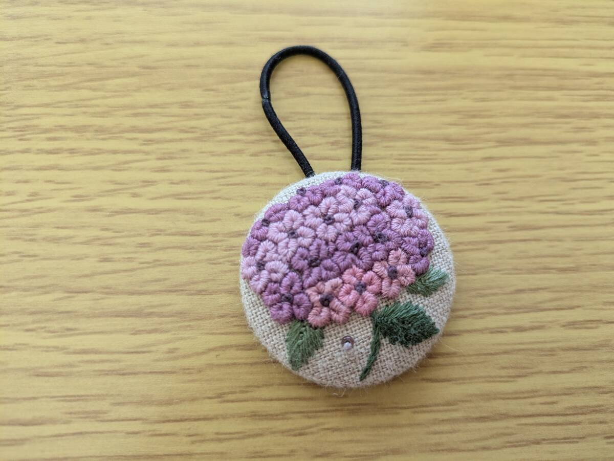 紫陽花 刺繍ヘアゴム パープル拍卖