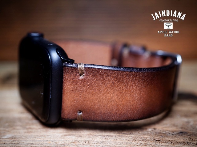 ハンドメイド サドルレザー交換用アップルウォッチ Apple Watch ベルト ビンテージ染めブラウン拍卖