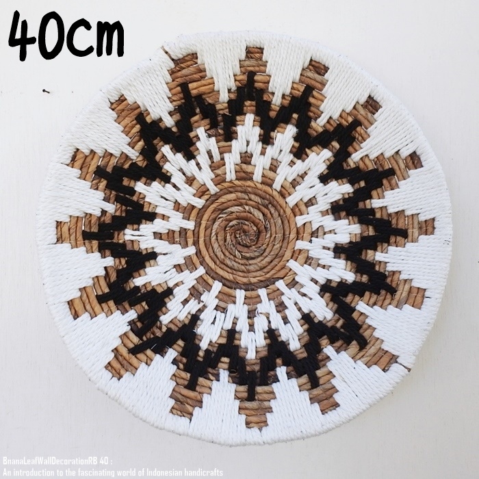 天然素材のウォールデコレーション 黒 40cm ラウンド 円形 バナナリーフ マクラメ 天然葉 壁飾り BOHO ハンドメイド拍卖