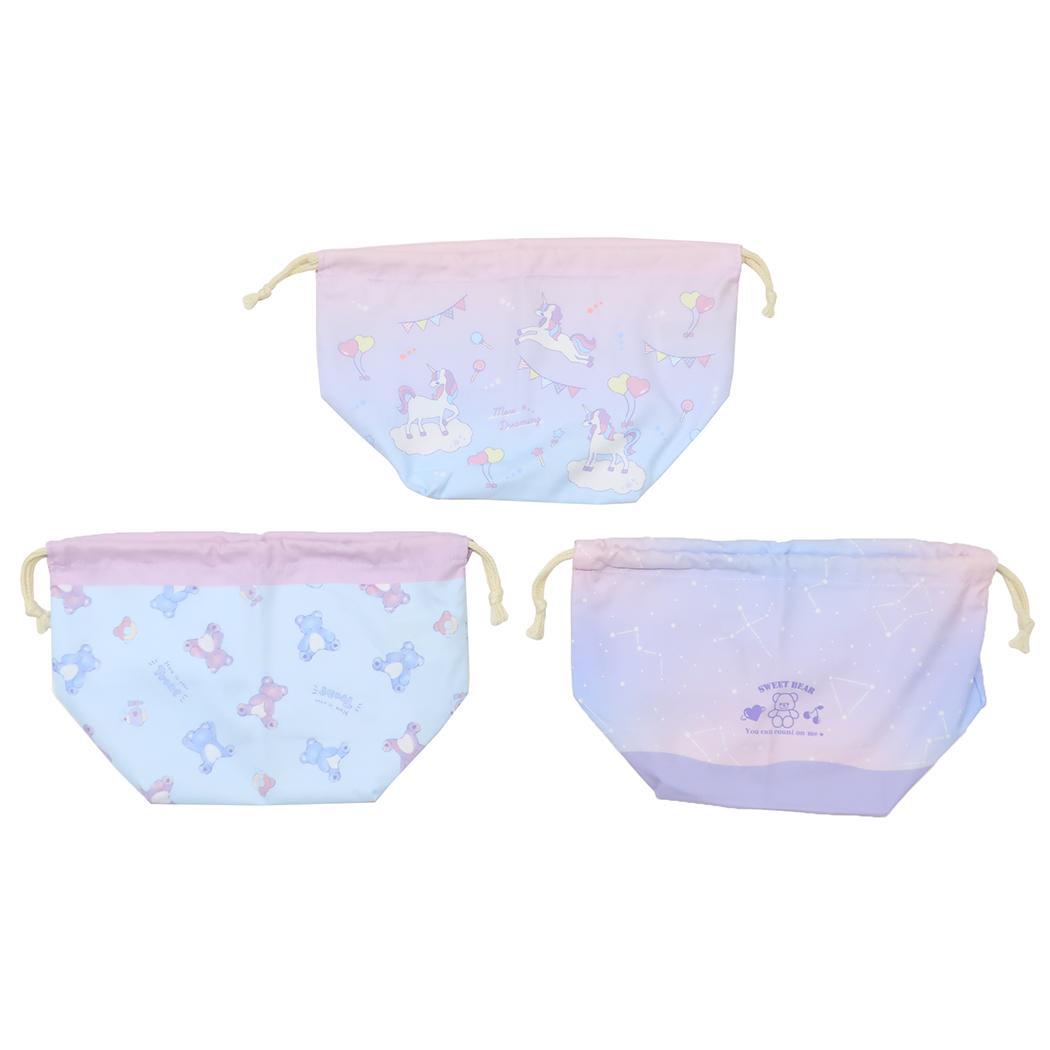 ランチ巾着 マチ付き巾着 3枚セット ゆめかわ 新入学 ニシオ 新学期準備雑貨 お弁当巾着 グッズ拍卖