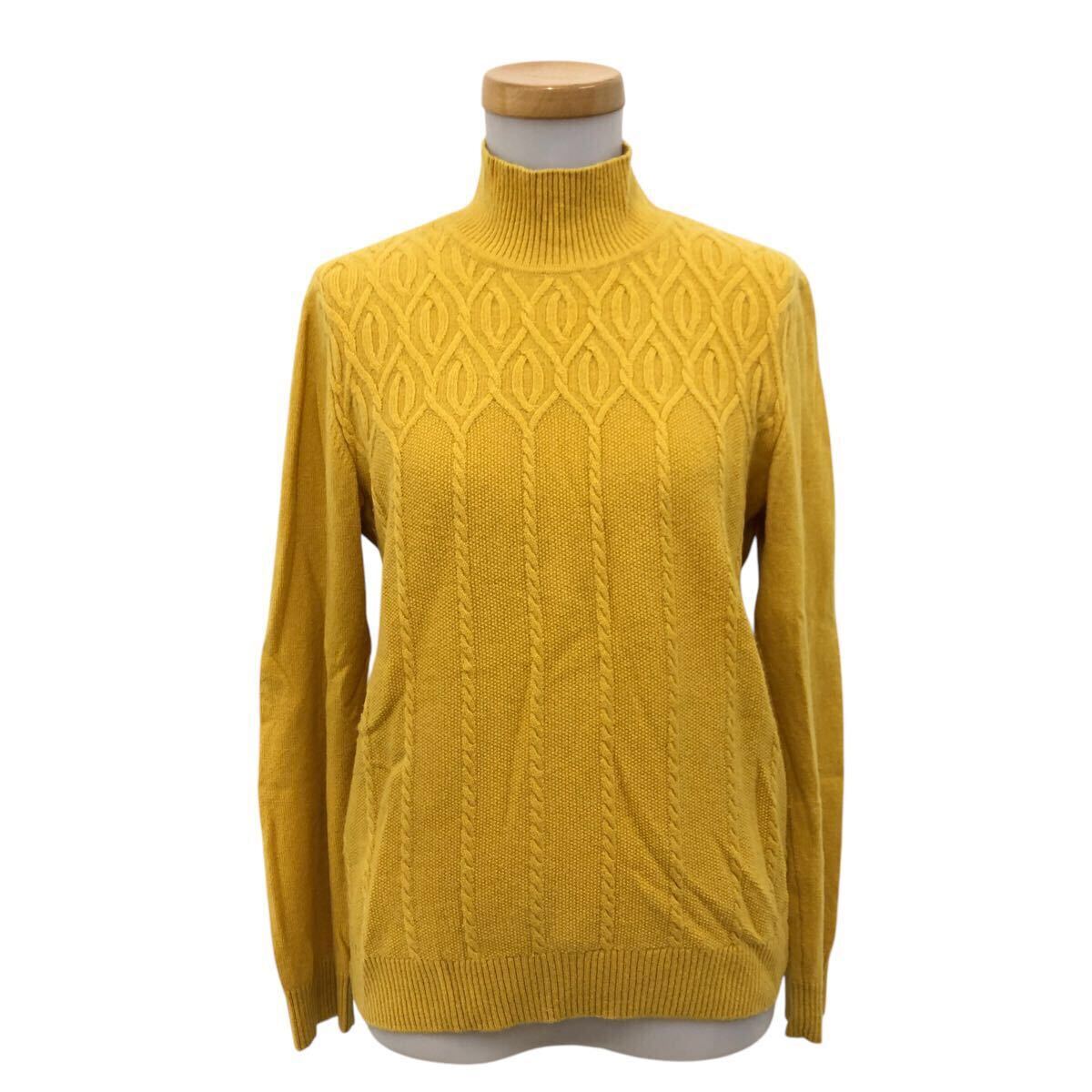 m596-50 Leilian レリアン カシミヤ カシミア 100% モックネック 長袖 ニット セーター トップス イエロー 黄色 レディース 9 拍卖