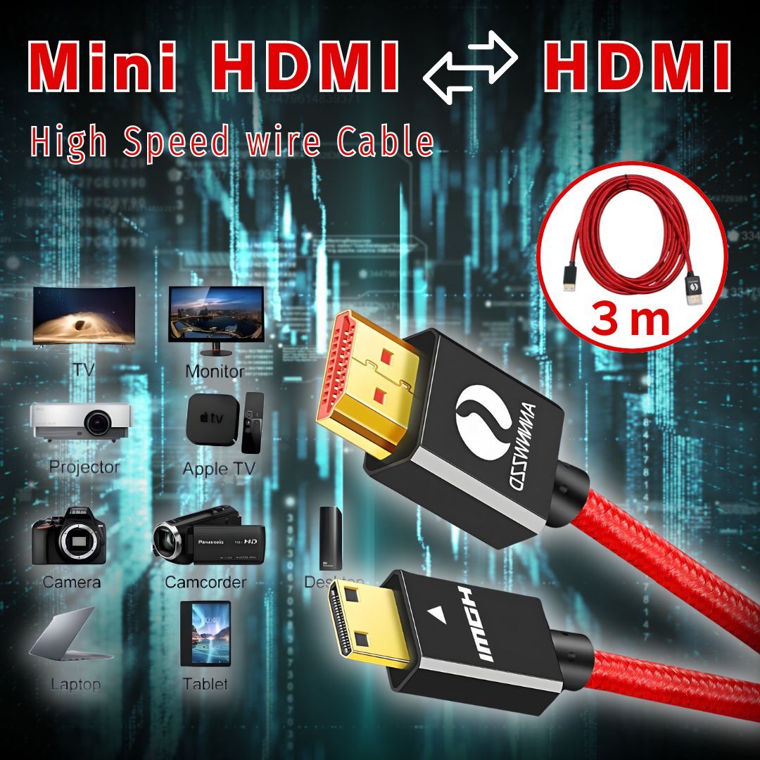 ANNNWZZD MINI HDMIオス to HDMI オス変換ケーブル 画像、映像、モニター、テレビ、DVD、接続ケーブル 3m ★新品拍卖