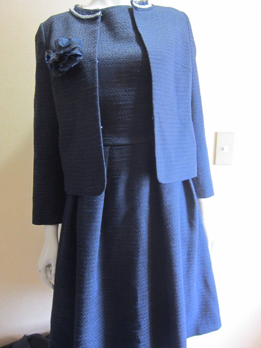 STRAWBERRY-FIELDS ストロベリーフィールズ 日本製 レディース セットアップ スーツ ジャケット ワンピース 濃紺ラメ 81-12101/11206 Z278拍卖