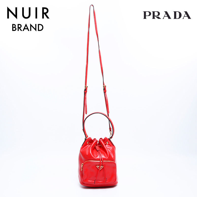 プラダ PRADA ショルダーバッグ デュエット レザー バケットバッグ レッド拍卖
