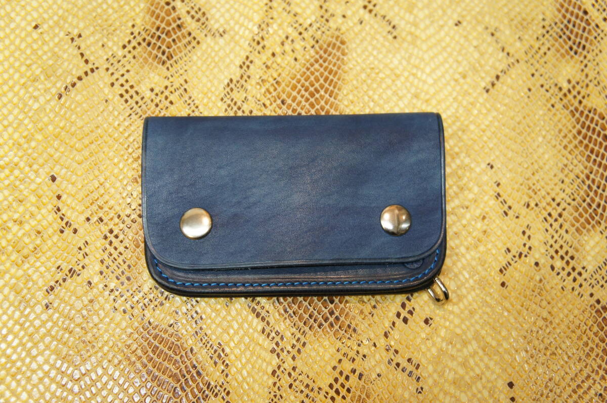 牛ヌメ革製 ミニトラッカーウォレット MTW1 N085 紺色 ネイビー色 BURNY 本革 バイカーウォレット レザー 財布拍卖