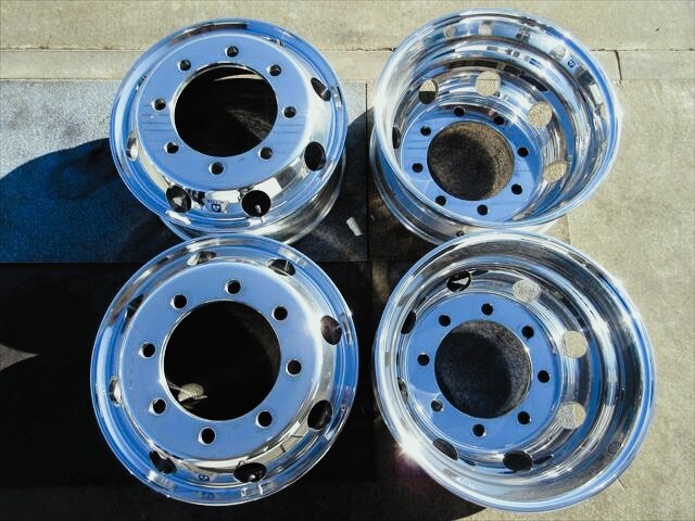 送料無料 新車外し 美品 アルコア アルミホイール ISO 平面座 19.5×6.75 147 8穴 4本セット 鏡面仕上げ済み拍卖