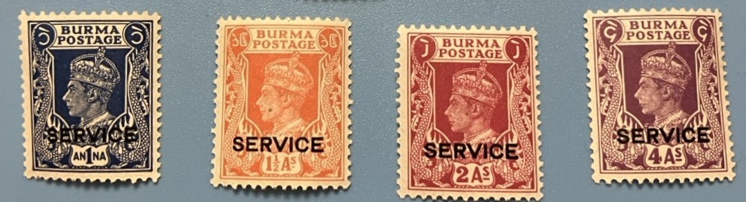 南方占領地 切手★ビルマ ジョージ6世 1946年 4種 SERVICE 丸まり 裏糊 未使用拍卖