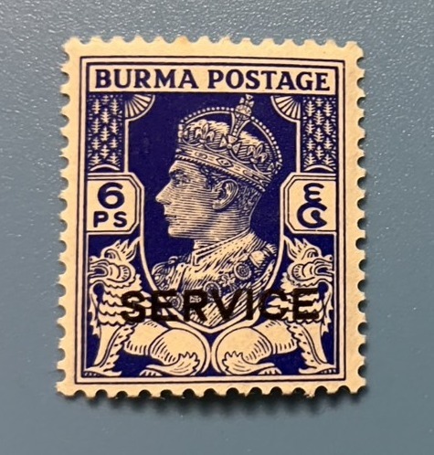 南方占領地 切手★ビルマ ジョージ6世 1939年 6PS 治安維持委員会 台切手 SERVICE 丸まり 裏糊 未使用拍卖