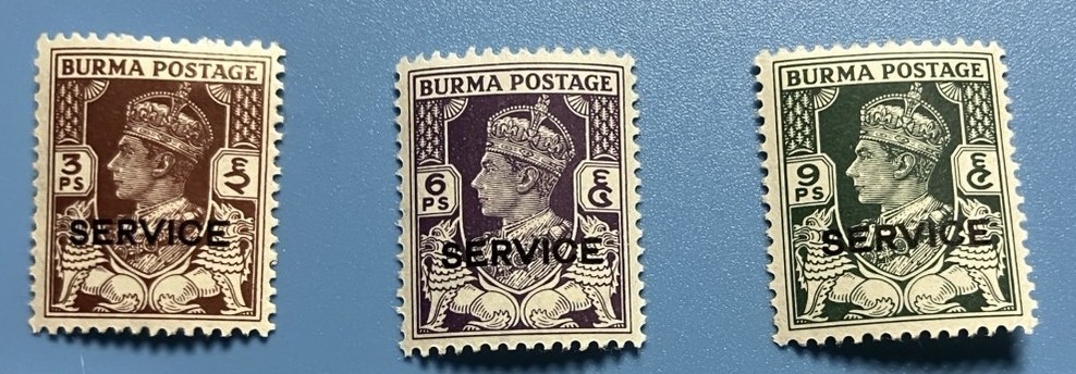 南方占領地 切手★ビルマ ジョージ6世 1946年 3種 SERVICE 丸まり 裏糊 未使用拍卖