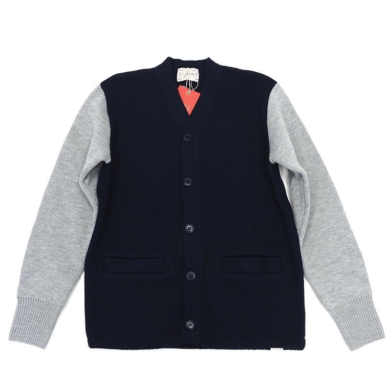 B0621S 新品 BONCOURA/バイカラー ニット カーディガン 【サイズ:S】 ネイビー/ライトグレー ボンクラ メンズ拍卖
