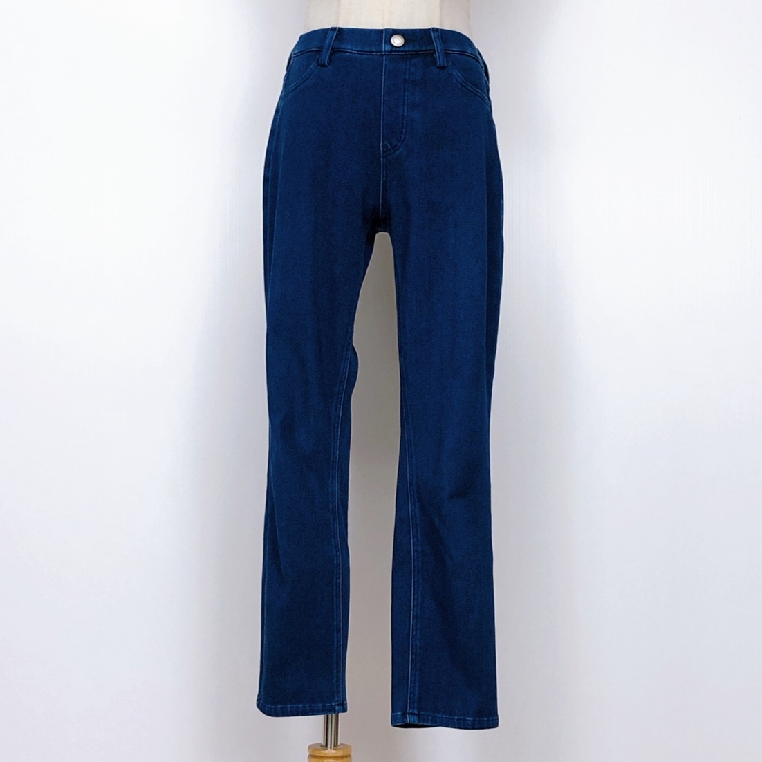 YX407 美品 UNIQLO(ユニクロ) レディース パンツ 前面フェイク後ろポケット 伸縮性 薄手 M ネイビー 紺 綿カジュアルシンプル春夏秋拍卖