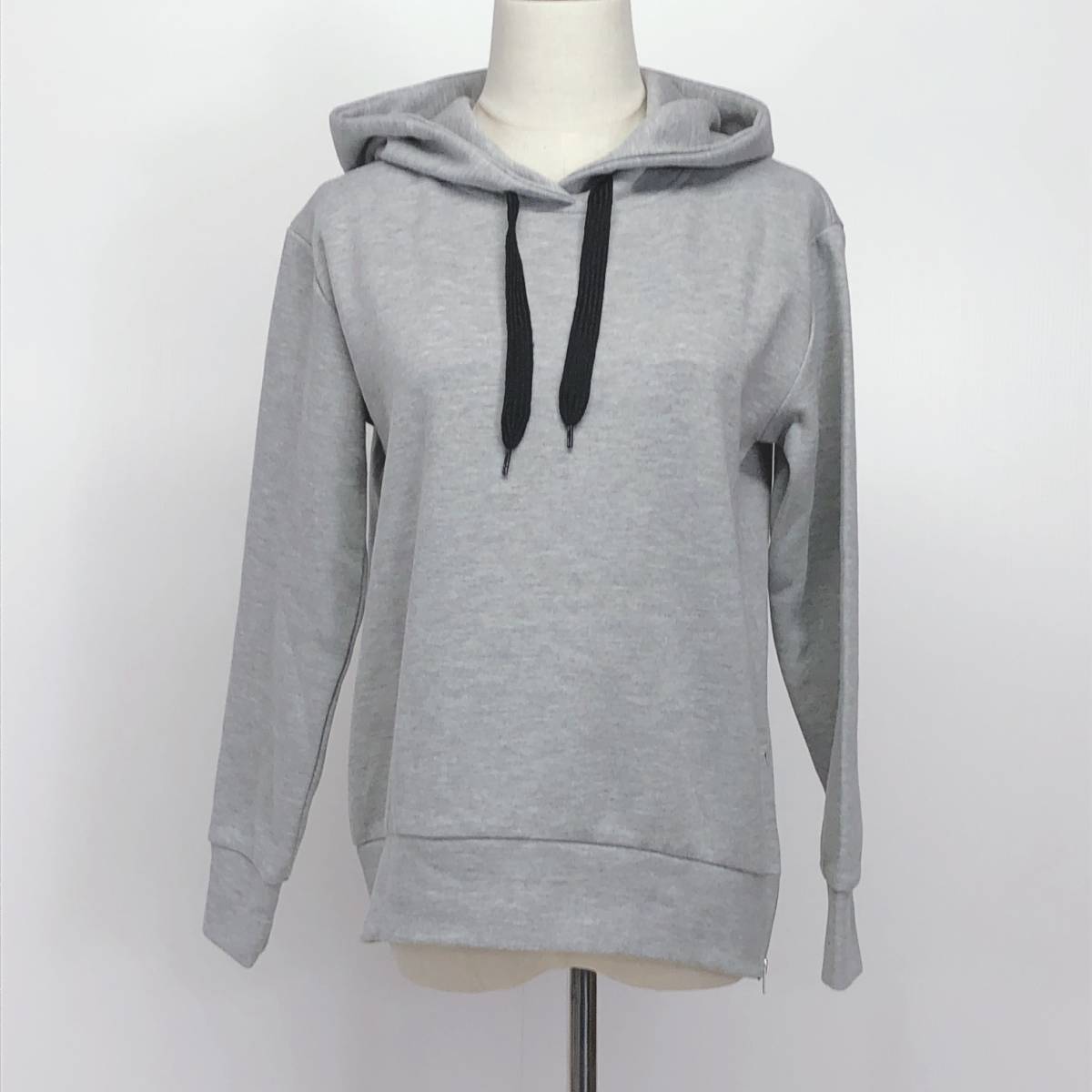 YX473 purpie&yellow レディース トップス パーカー 長袖 ジッパー 薄手 Mサイズ グレー 灰 無地 綿素材含 シンプル かわいい スポーティ拍卖