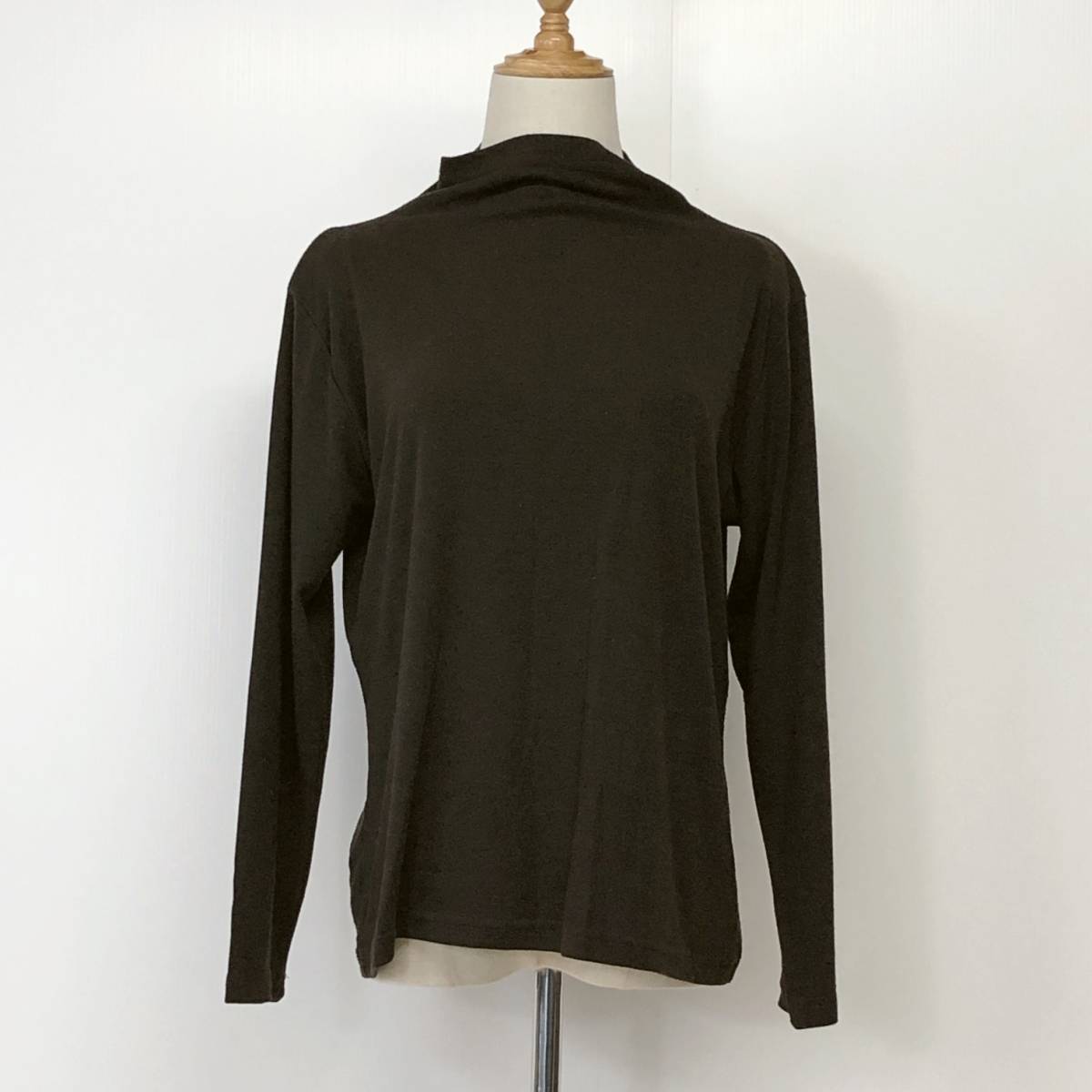 YX538 TRES BIEN レディース トップス 長袖 ハイネック 肩パッド 厚手 伸縮性 M~Lサイズ ブラウン 茶 無地 カジュアル シンプル 春秋拍卖