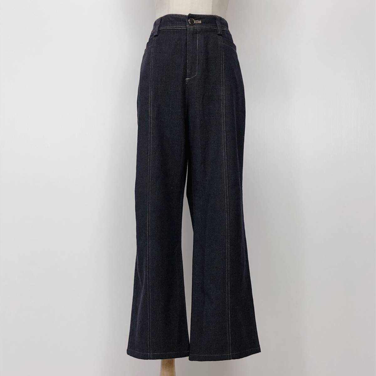 YX569 WeLLeL レディース ボトムス ロング丈 ボタンチャックサイド・後ろポケット4つ穴ボタン薄手サイズ84紺無地カジュアルシンプル春夏秋拍卖