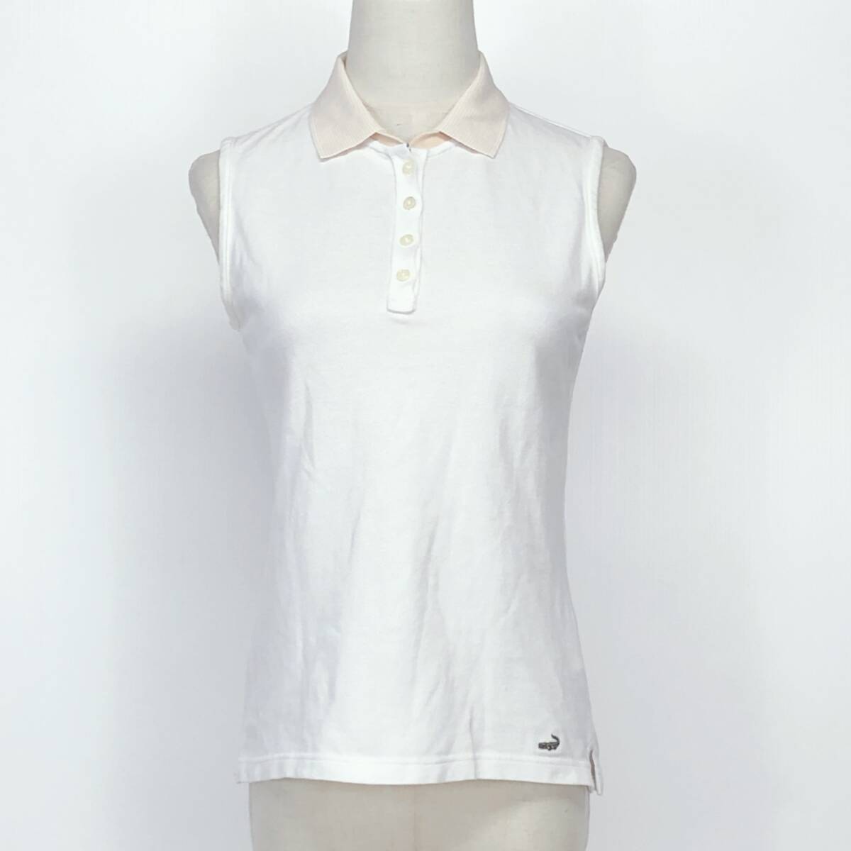 YX833CROCODILEクロコダイルレディーストップスポロシャツノースリーブワンポイント刺繍Mサイズホワイト 白 オレンジ 橙 ロゴ刺繍 綿100%拍卖