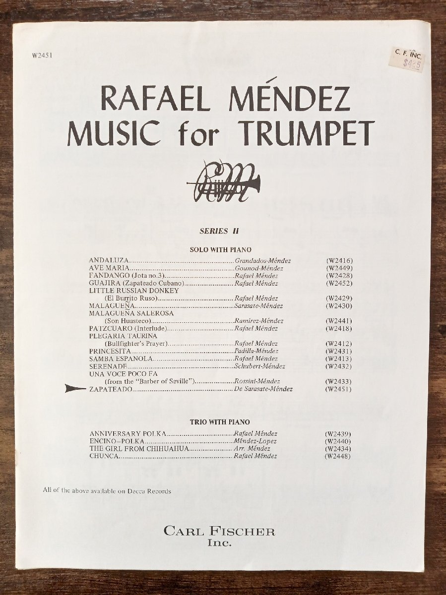 送料無料 トランペット楽譜 パブロ・デ・サラサーテ:サパテアード ラファエル・メンデス編 トランペット&ピアノ拍卖