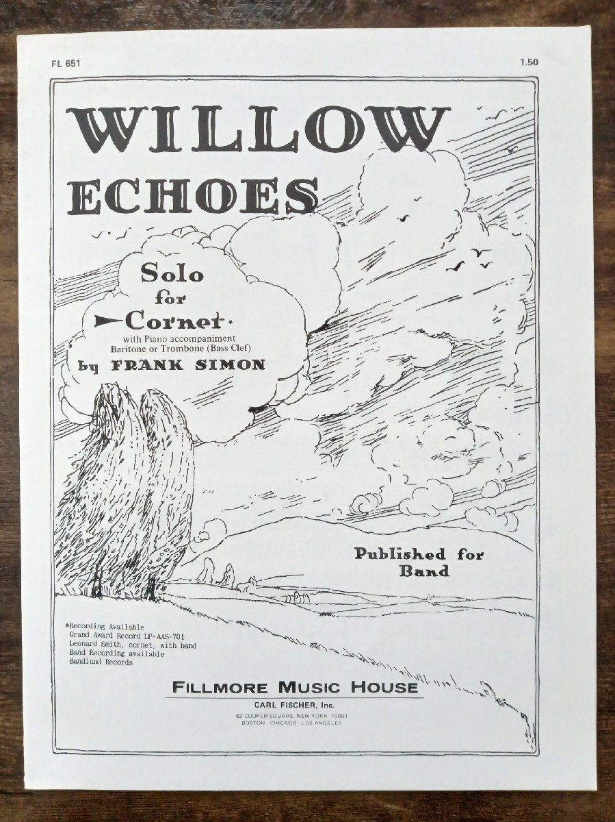 送料無料 コルネット楽譜 フランク・サイモン:ウィロー・エコーズ 試聴可 ピアノ伴奏譜付 トランペット拍卖