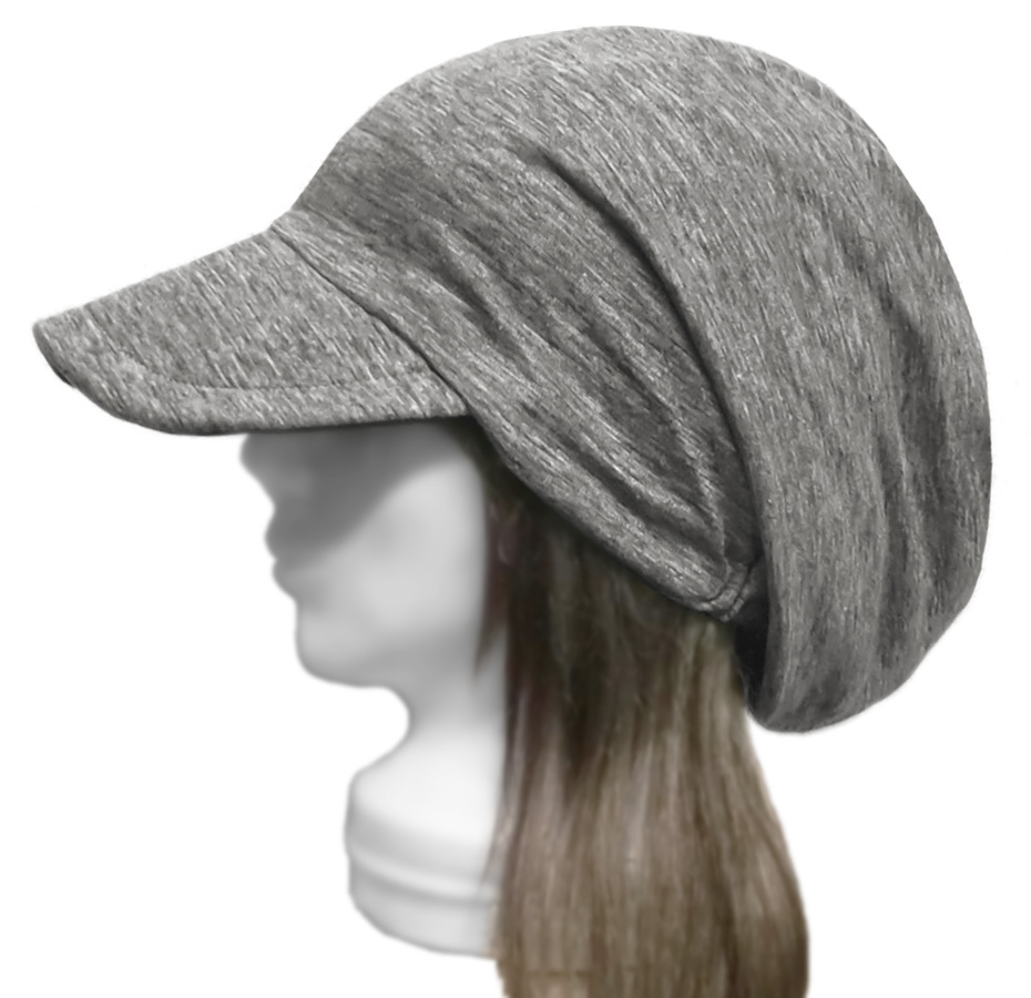 ハンドメイド◆つば広ルーズキャスケット◆リネンスラブニット/杢グレーmix ◇紫外線対策・ゆったりサイズ・小顔効果・オールシーズン◇拍卖