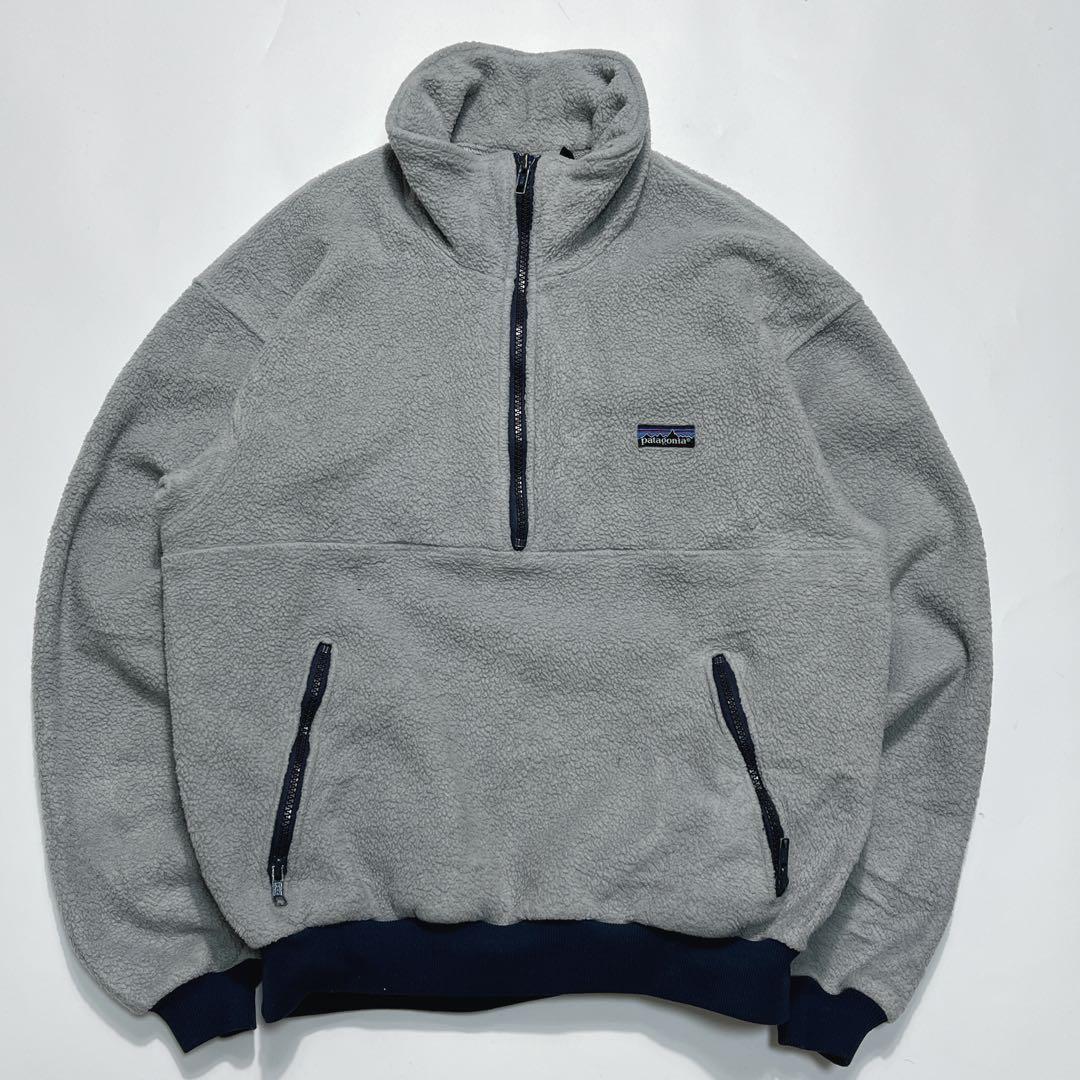 80's patagonia パタゴニア USA製 アメリカ製 フリースプルオーバー M ブルーグレー ワンポイント 80年代ヴィンテージ HTk5897拍卖