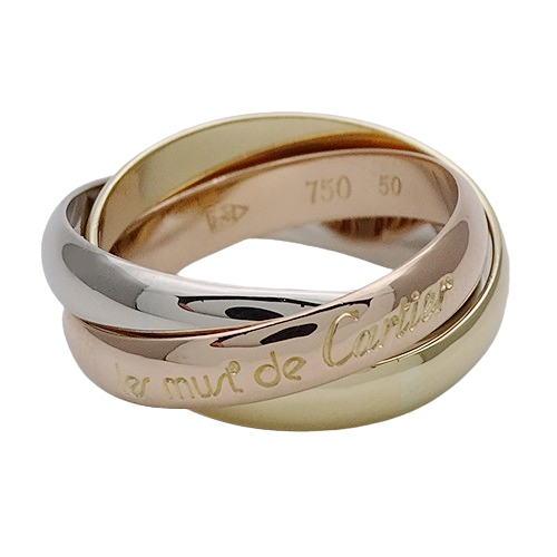 カルティエ Cartier リング レディース ブランド 指輪 750PG 750WG 750YG トリニティ クラシックモデル #50 約10号 3連 磨き済み拍卖