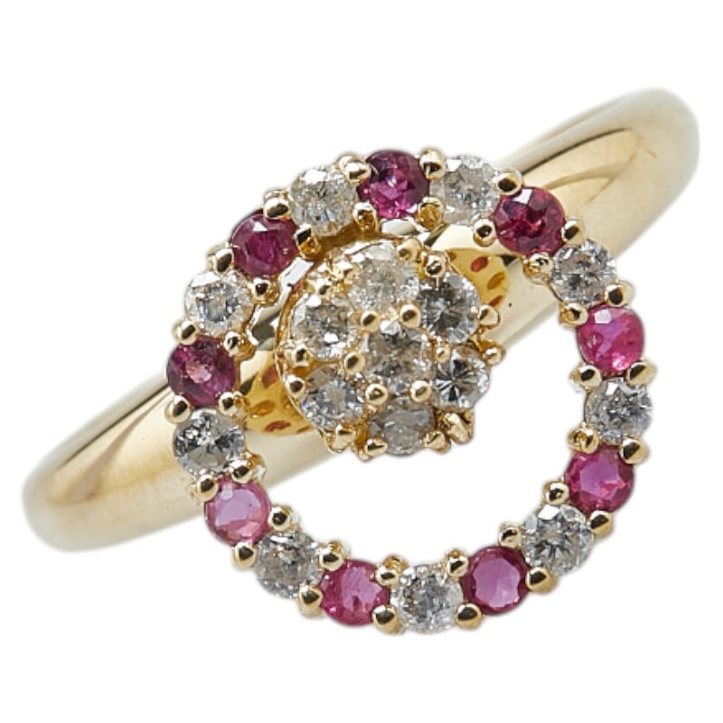 K18YG イエローゴールド ルビー0.20ct ダイヤ0.32ct リング 指輪 レディース 13号 中古拍卖