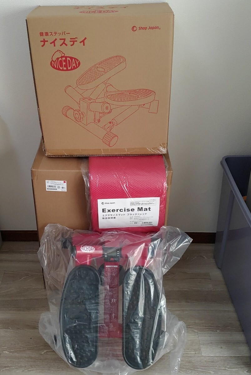 【未使用】 SHOP JAPAN ショップジャパン NICEDAY ナイスデイ 健康ステッパー 専用ハンドル マット付き レッド 0204-BC間-TA10拍卖