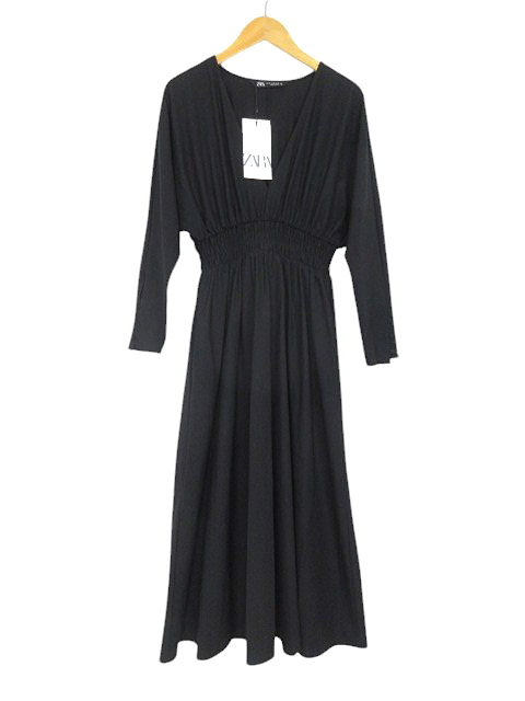 ザラ ZARA ワンピース ゴムウエスト ミディ丈 ワンピース ドレス 8741/227/800 ブラック size XS レディース拍卖