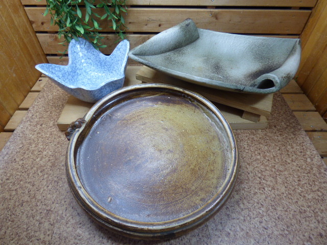 ほ794【3点セット】水盤 生花 フラワーベース 花器 床の間飾り 玄関 インテリア たち吉あり 拍卖