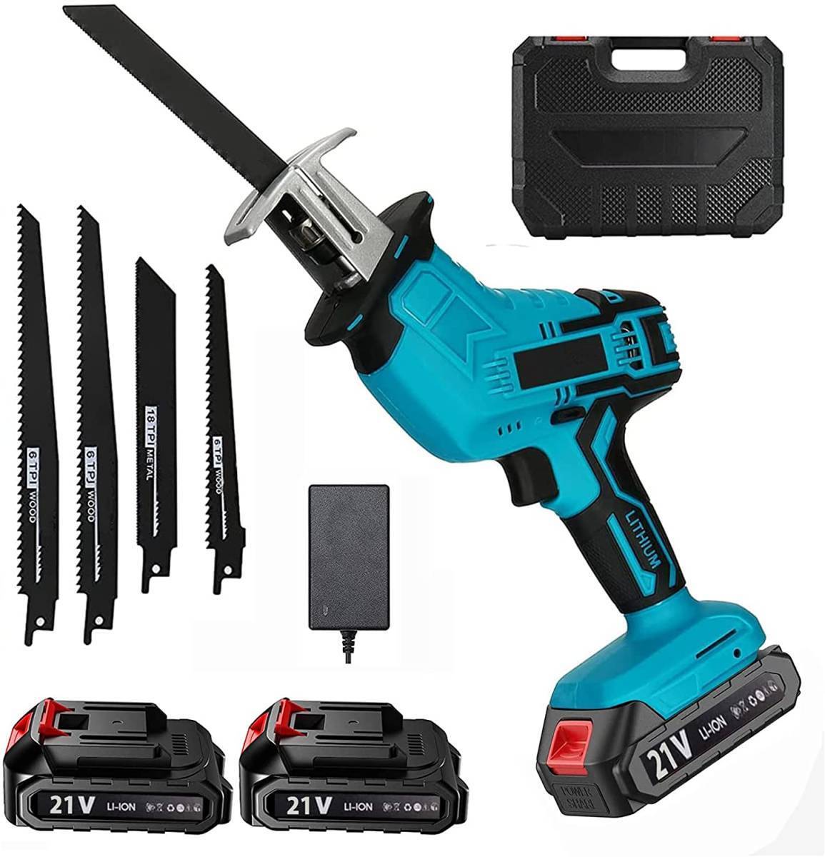 充電式 レシプロソー 電動のこぎり 無段変速 替刃4付き 電池2個 付き ストローク 金属 切断 多目的用 マキタ 電池 併用拍卖