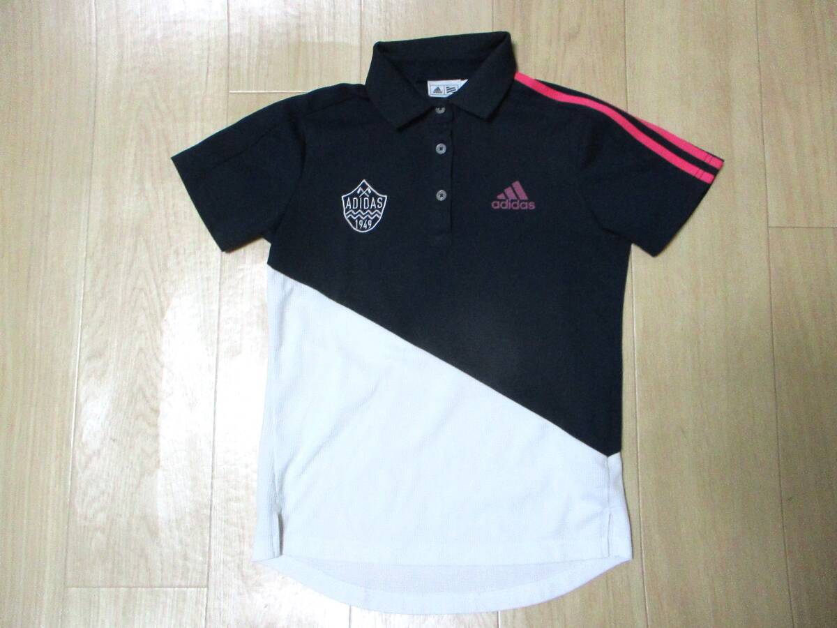 アディダス ゴルフ・半袖ポロシャツ・紺×白×ピンク色・サイズM拍卖