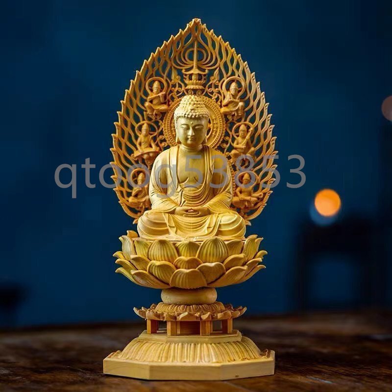 極上品◆釈迦如来 仏壇仏像 ご本尊 曹洞宗 臨済宗 黄檗宗 工芸品 木彫り ツゲ 仏壇 お守り 祈祷 祈願 厄除け 風水 守り本尊 縁起 仏具拍卖