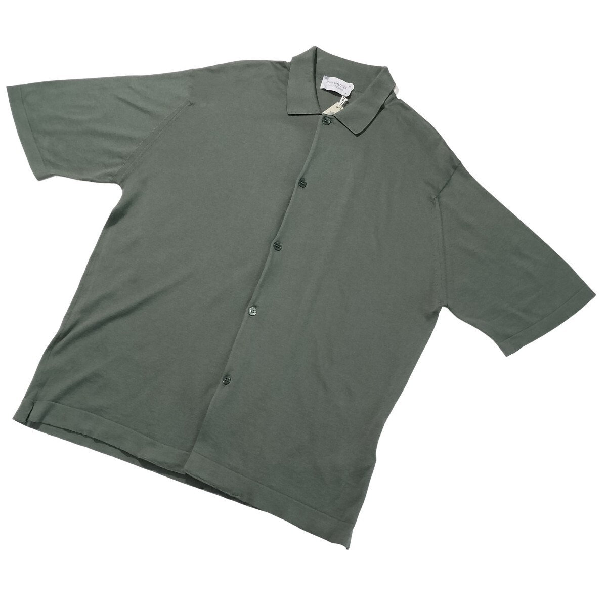 日本別注■メンズ M ジョンスメドレー 最高級コットン 半袖ポロカラーニット S4674 くすみカーキ PALM JOHN SMEDLEY イギリス製★拍卖