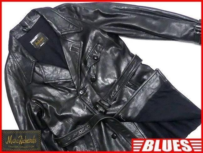 即決★米国製 Marc Richards★メンズL位 レザートレンチコート マークリチャード ブラック 本革 ジャケット 本皮 ビジネス ロング 革ジャン拍卖