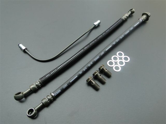 0871■CB400F/CB350F ブレーキホース黒フルセット★シングルディスク用★上側ホース全長300mm★すぐ、ひび割れない日本製! ヨンフォア拍卖