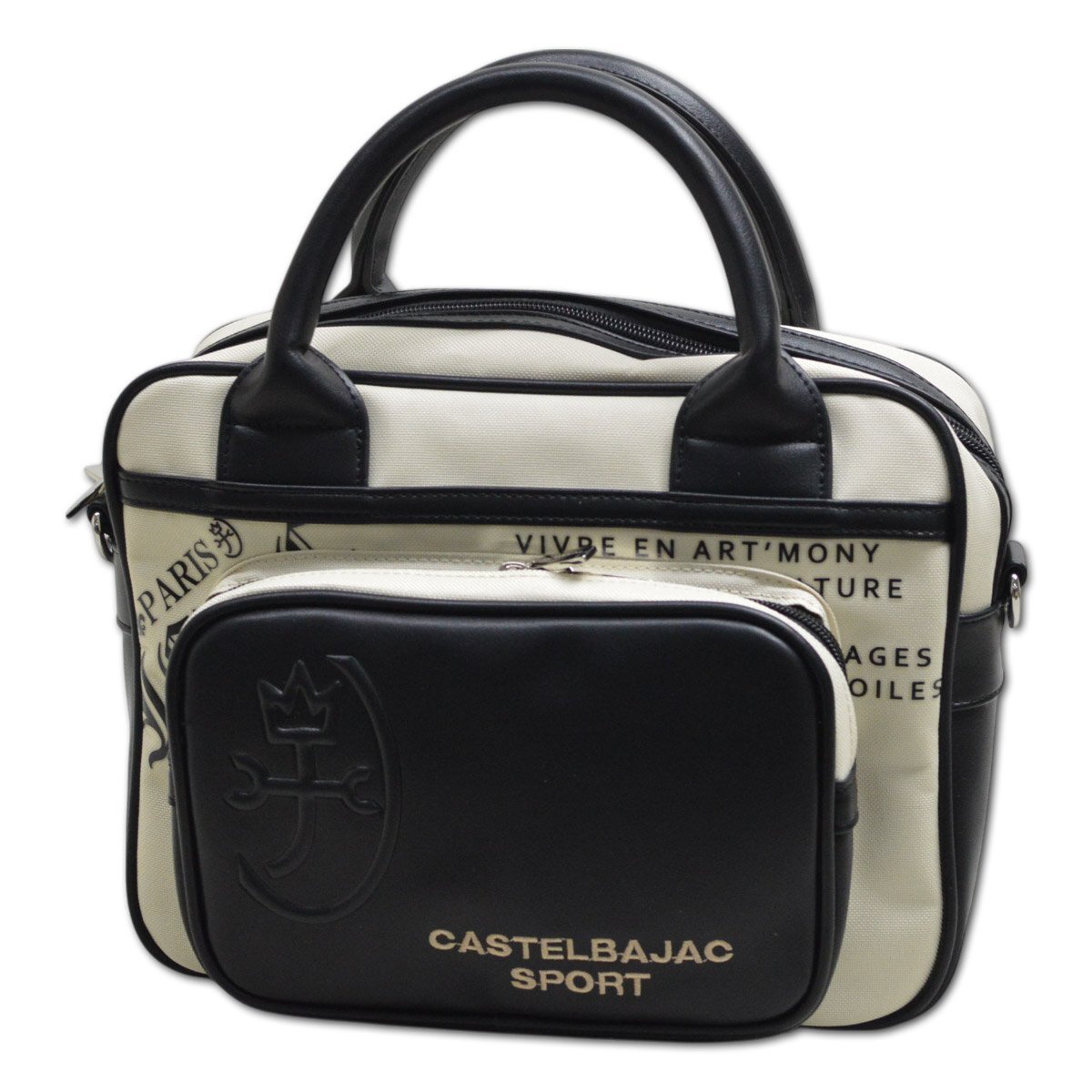 2025新作【カステルバジャック】ミニトートバッグ アイボリー×黒 7235181123-12 CASTELBAJAC カートバッグ ラウンドポーチ ゴルフ @拍卖