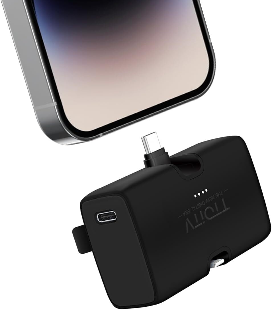 モバイルバッテリー 小型 軽量 5000mAh【iPhone用/Type-Cコネクター内蔵・2.4A高出力・コードレス】急速充電 PSE認証済(ブラック)拍卖