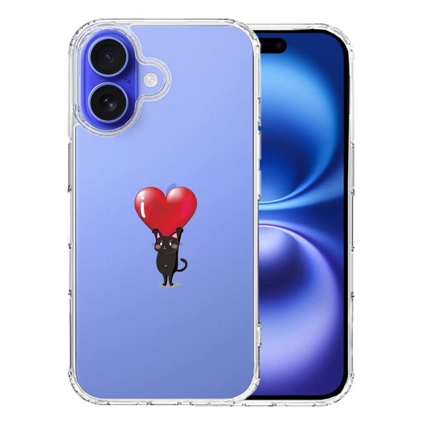 iPhone16 ケース クリア 猫 ネコ にゃんこ ハート 黒猫 スマホケース 側面ソフト 背面ハード ハイブリッド拍卖