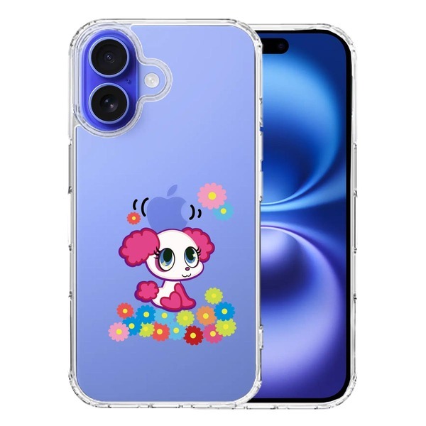 iPhone16 ケース クリア ポップ な プードル ぷうちゃん 花 スマホケース 側面ソフト 背面ハード ハイブリッド拍卖