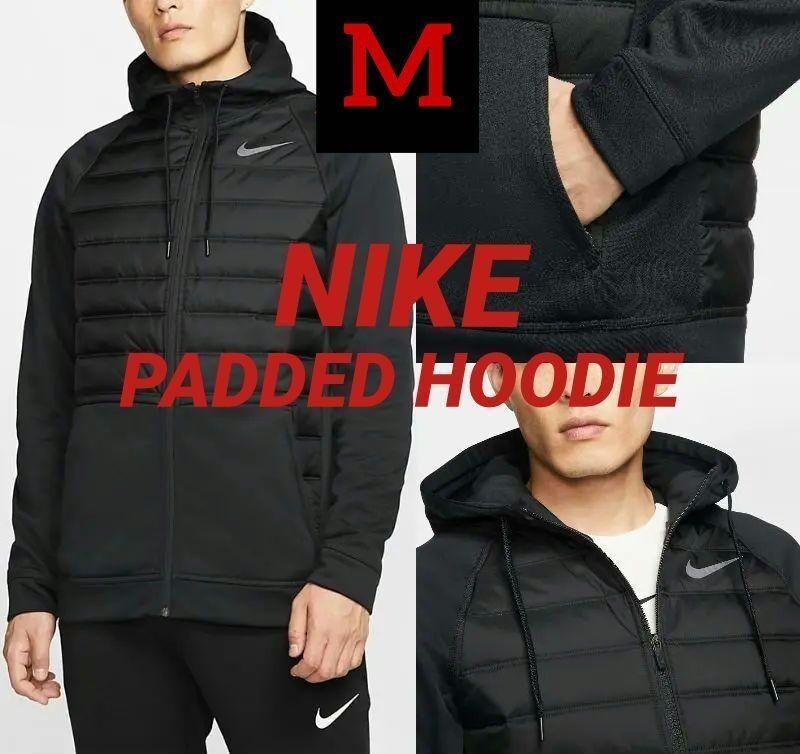 残少 M ナイキ サーマ フルジップ フーディ ウィンターライズド 検 中綿 ハイブリッド ジャケット パーカー ダウン フリース 黒 ブラック拍卖