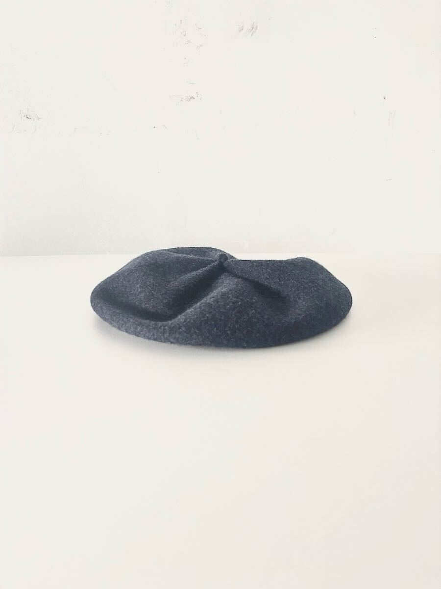 【美品】 mature ha. BERET top gather ウールベレー帽 ブルーネイビー拍卖