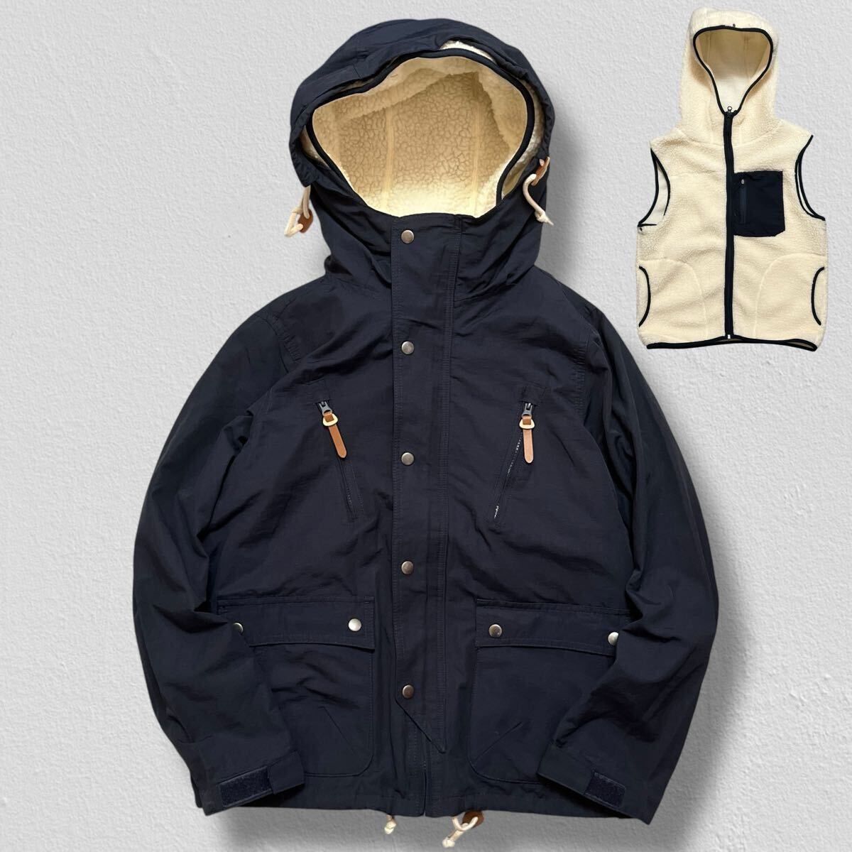 Nylaus ナイラス 3WAY ジャケット 春秋冬3シーズン 裏フリース脱着可 ベストとしても着用可 ネイビー M マウンテンパーカー 紺 古着/195拍卖