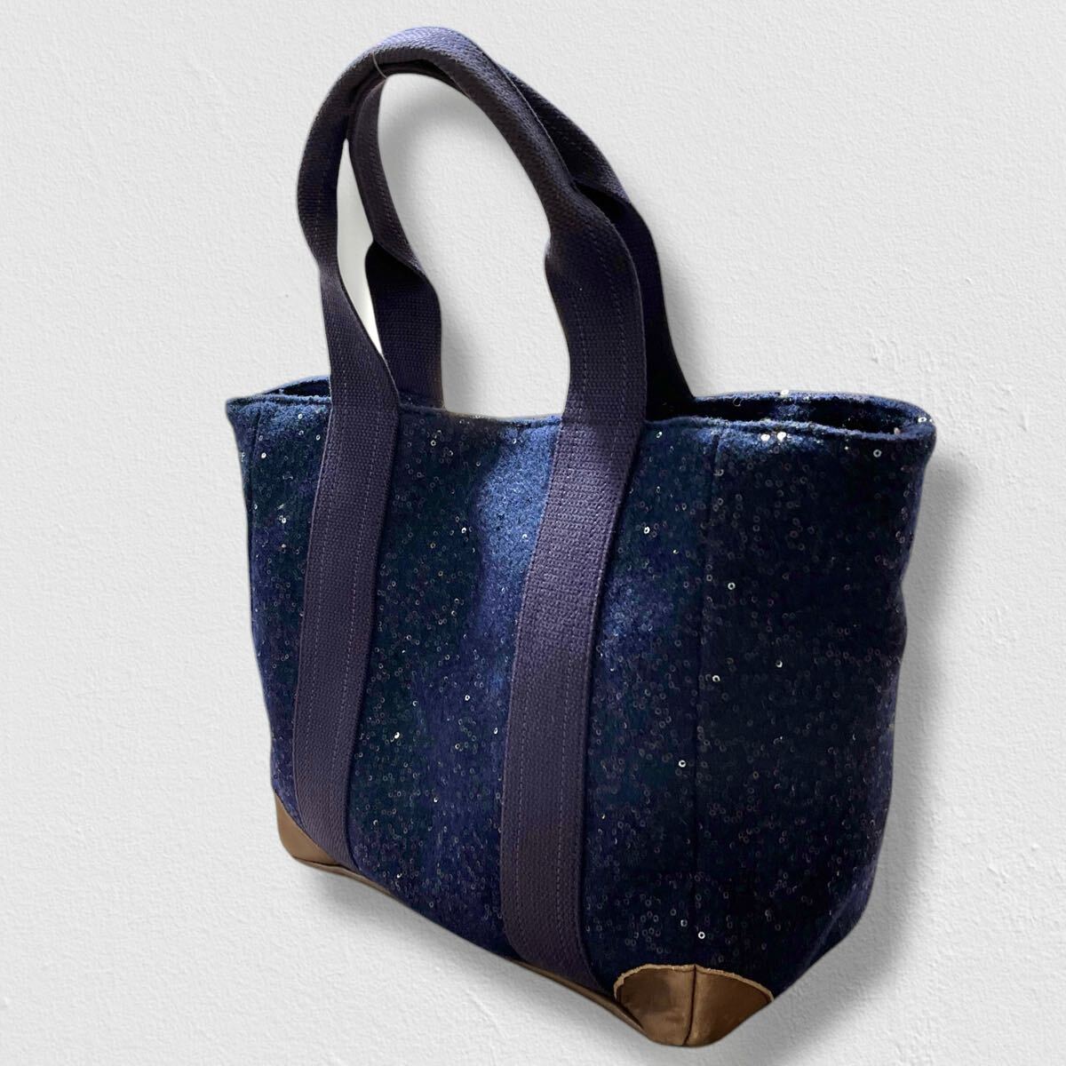 Fil Doreignes フィル・ダレニエ スパンコール トートバッグ ネイビー 紺 ウール ハンドバッグ キラキラ 古着/220拍卖
