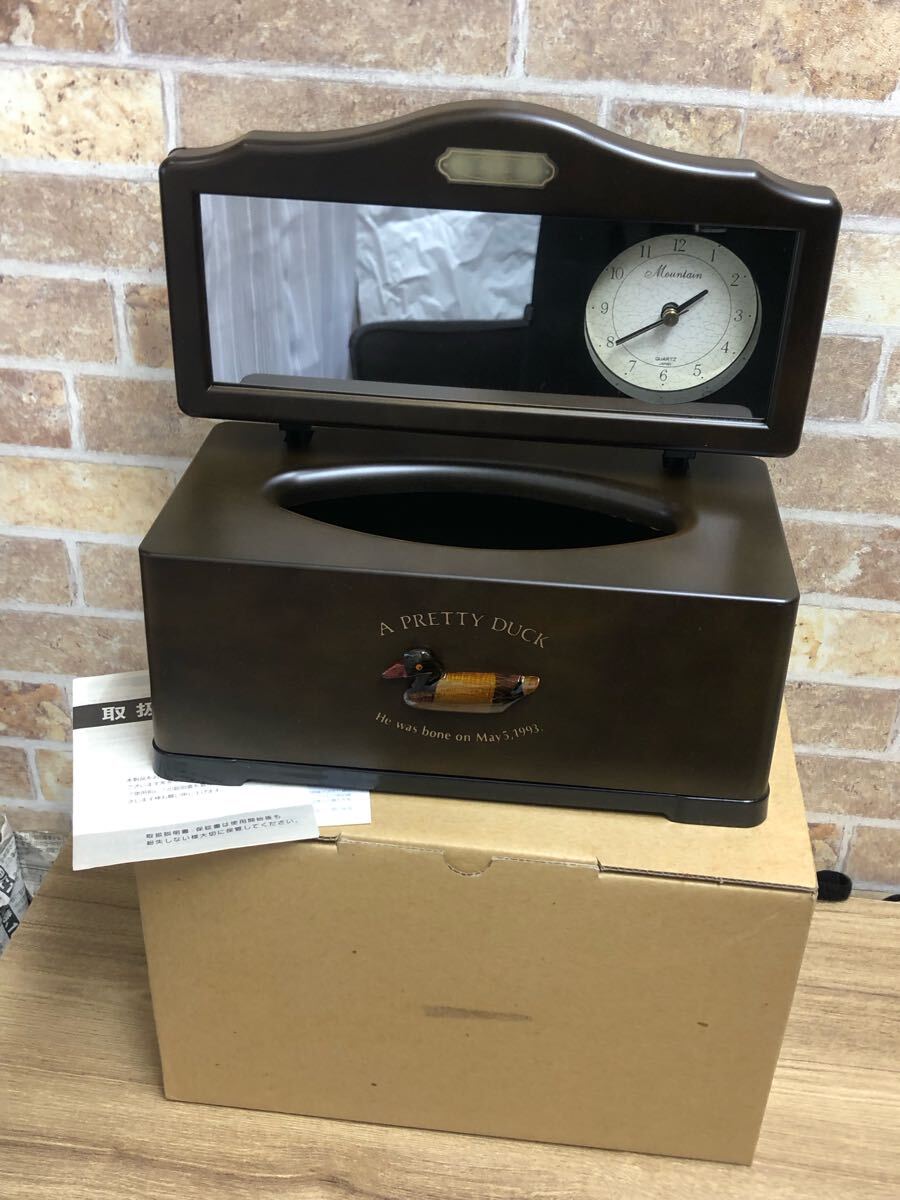 【保管品】木製 A PRETTY DUCK ティッシュボックス 時計 置時計 レトロ カモデザイン インテリア拍卖